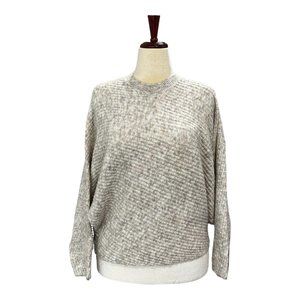 JEAN MACHINE WOMENS SWEATER TAN/CREAM/GREY LARGE SLEEVES PULLOVER MEDIUM.